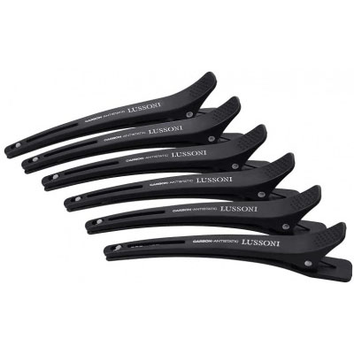 LUSSONI 6-Piece Carbon Hairdressing Clips with Elastic Rubber Band